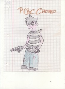 An elementary school student’s depiction of a young thief carrying a 22-mm gun. Courtesy of Javier Auyero.