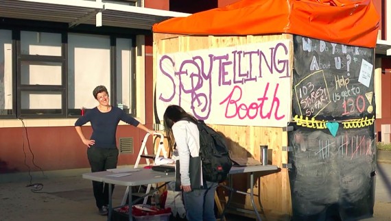 The storytelling booth affords participants the chance to think, reflect, and speak out about bullying.