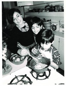 Chef Martinez cooking with her twin sons.