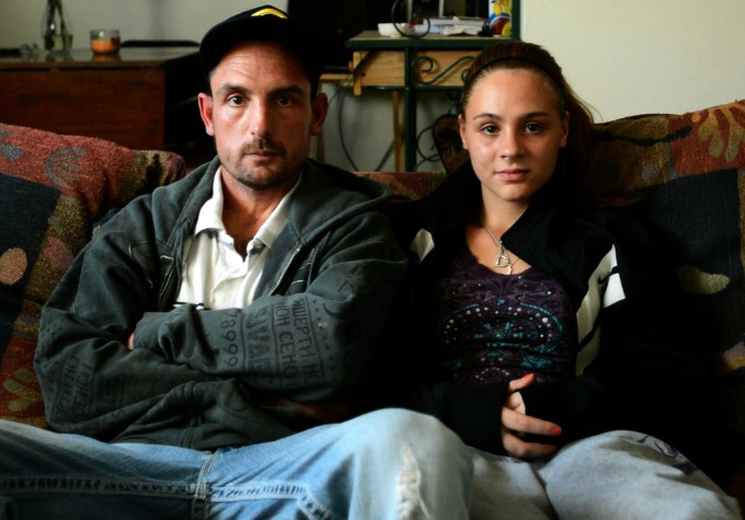 Before her senior year in high school, Raven moved back in with her father, Michael Gribbins. A recovering cocaine addict and alcoholic, he had been sober for several years and became more involved in Raven’s life. “This is probably the only year that I’m going to have to spend it with my daughter,” he says, “so I feel lucky that I got this opportunity.” Though he made it through the 11th grade, Michael never learned to read and write, and he works as a maintenance man. “Not having an education, sometimes work’s hard to find,” he says. “You struggle.” Photo by Stacy Doose. © 2013, Amy Scott.