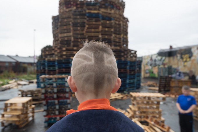 A boy sports a Union Jack haircut.