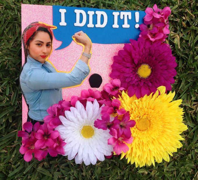 “My cap was inspired by the Rosie the Riveter... Under the Trump administration, many racist and derogatory insults have been said towards women and people of color. It is important to show unity during these hard times and show that women and people of color are capable of reaching their goals and are not criminals.”